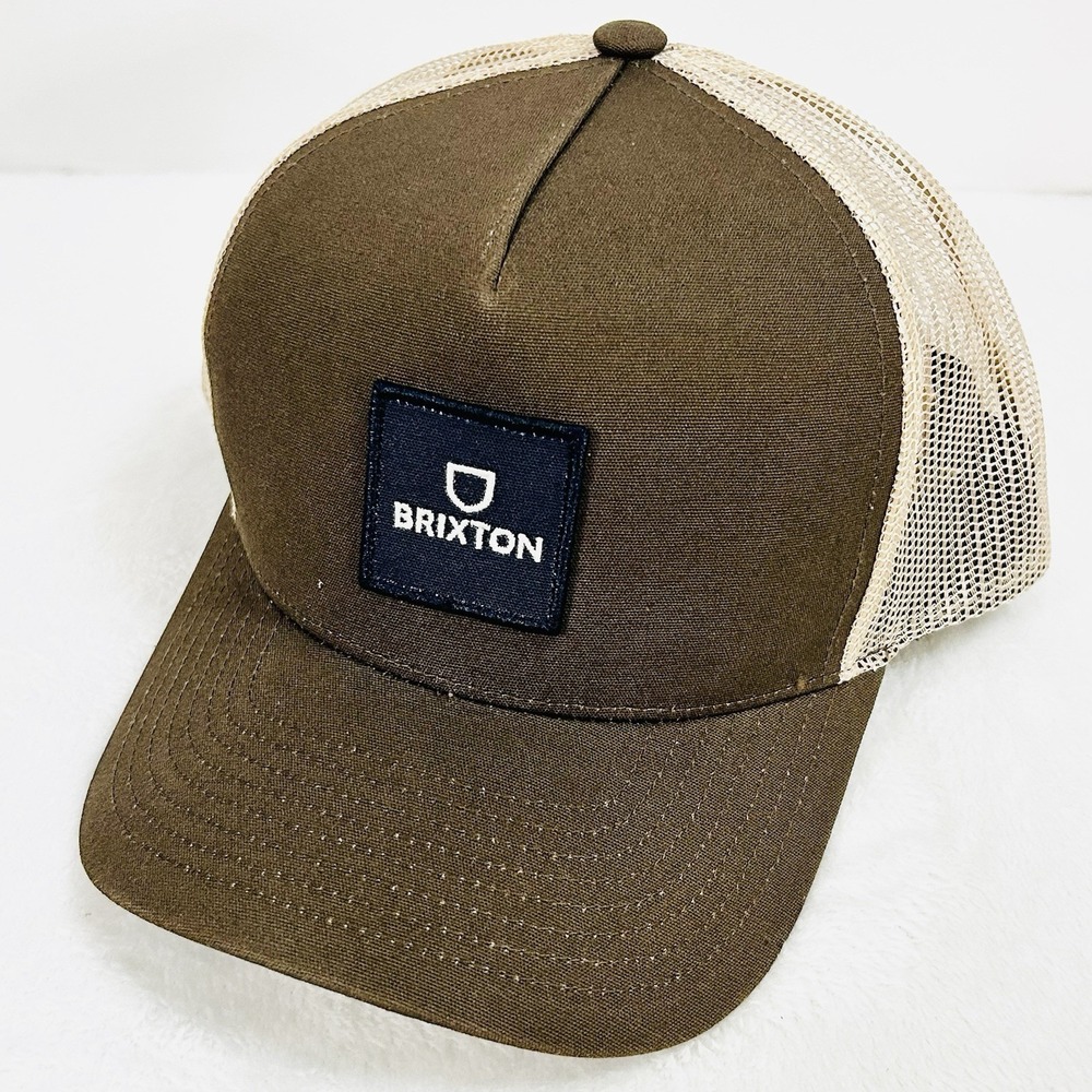 Brixton Square Patch A-Frame Trucker Hat Cap Snapback Adjustable Brown Outdoors
